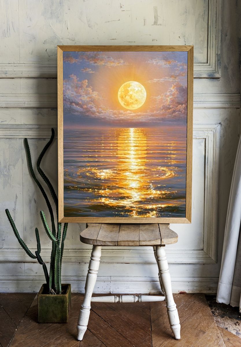 Golden Moon Over Sea Poster. room preview