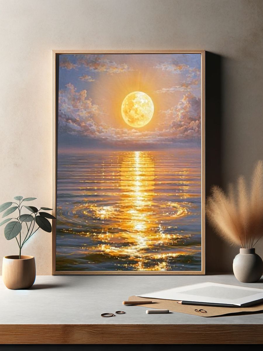Golden Moon Over Sea Poster. — room view 2