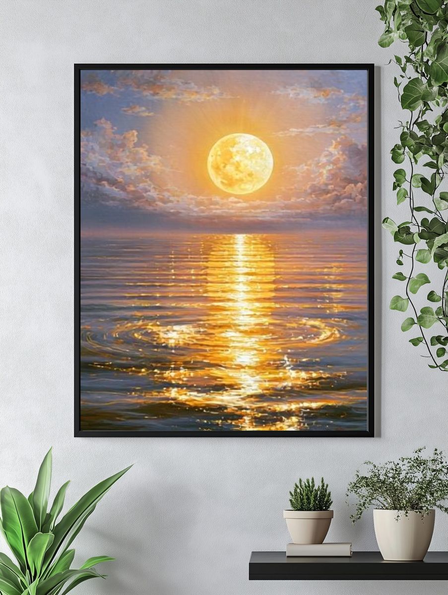 Golden Moon Over Sea Poster. — room view 4