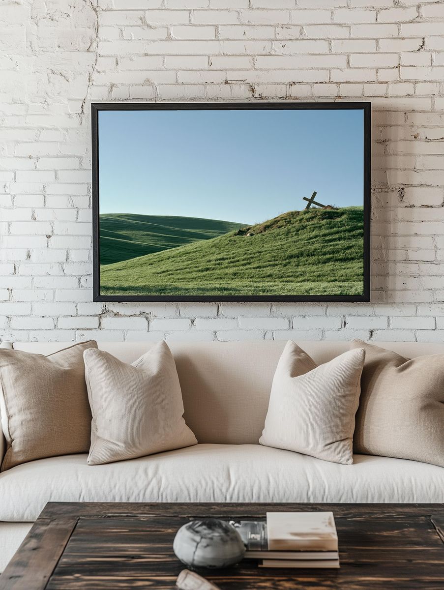 Green Hills Cross Landscape Poster. room preview