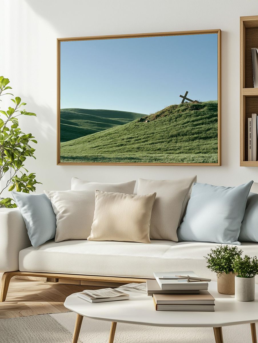 Green Hills Cross Landscape Poster. — room view 2
