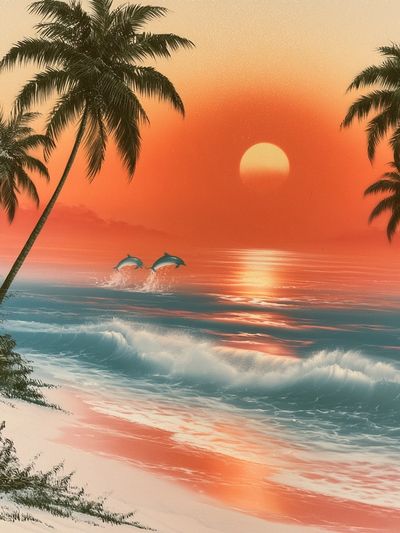 Tropical Sunset Beach Poster.
