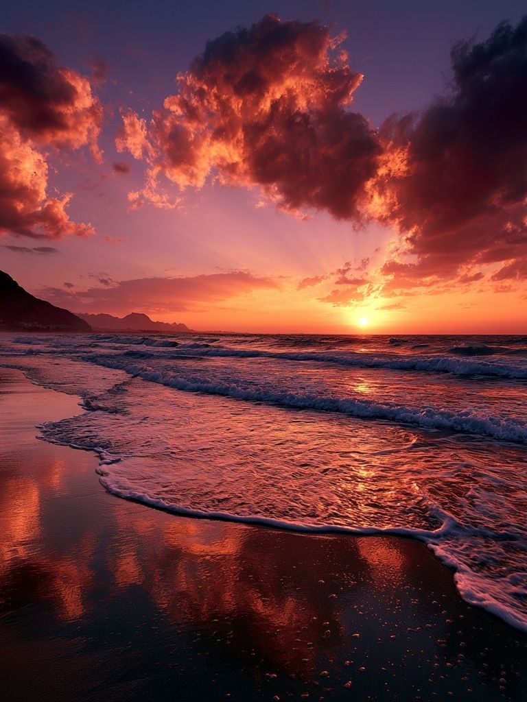 Sunset Beach Waves Photography Poster. poster — nature art