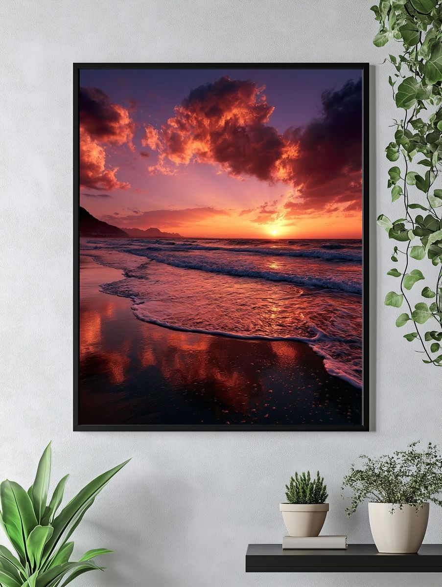 Sunset Beach Waves Photography Poster. — room view 4