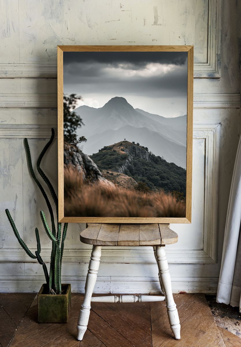 Misty Mountain Peak Photography Poster. room preview