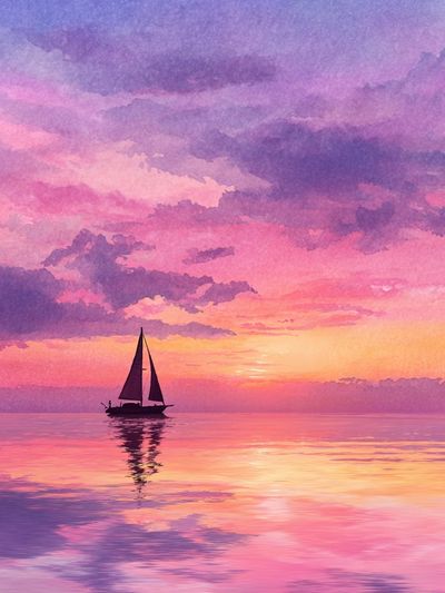 Pastel Sailboat Sunset Print.