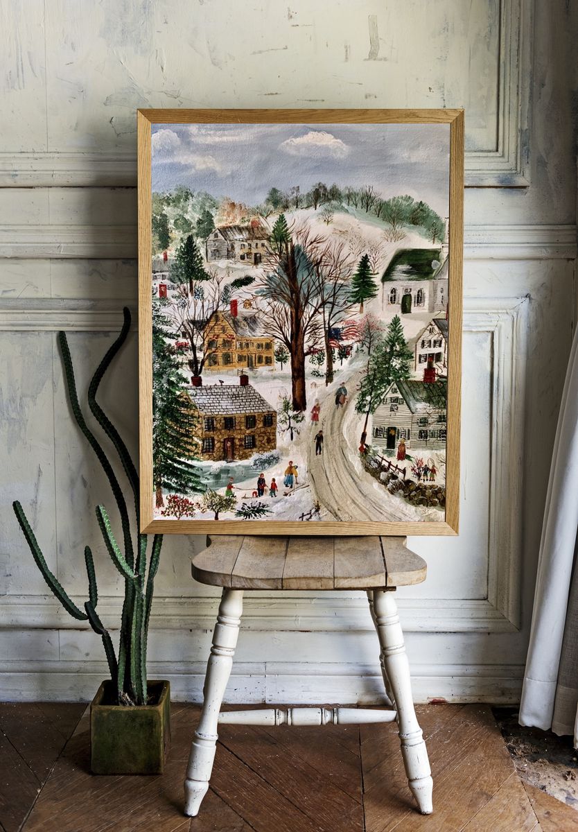 Winter Village Watercolor Poster. — room view 1