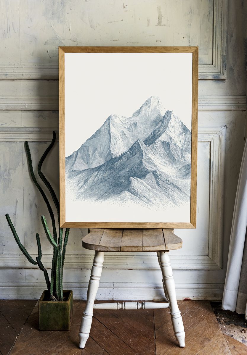 Snowy Mountain Range Illustration Poster. — room view 1