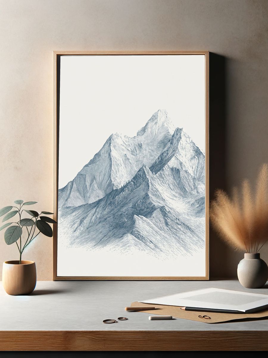 Snowy Mountain Range Illustration Poster. — room view 2