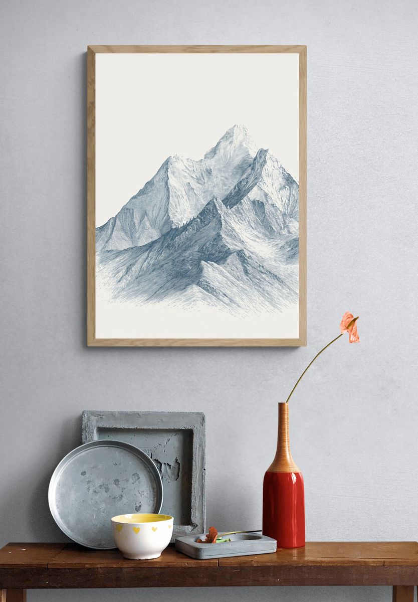 Snowy Mountain Range Illustration Poster. — room view 3