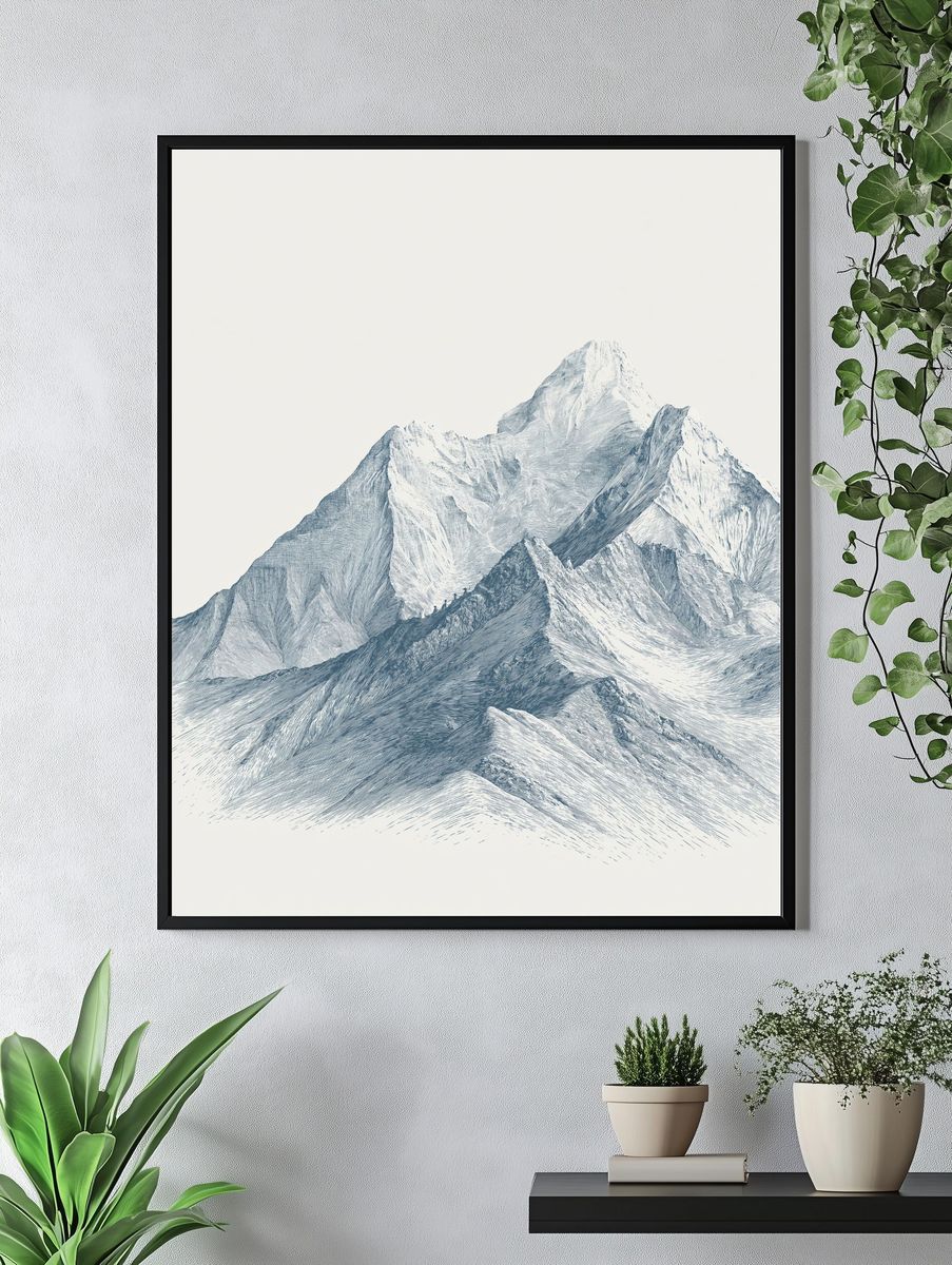 Snowy Mountain Range Illustration Poster. — room view 4