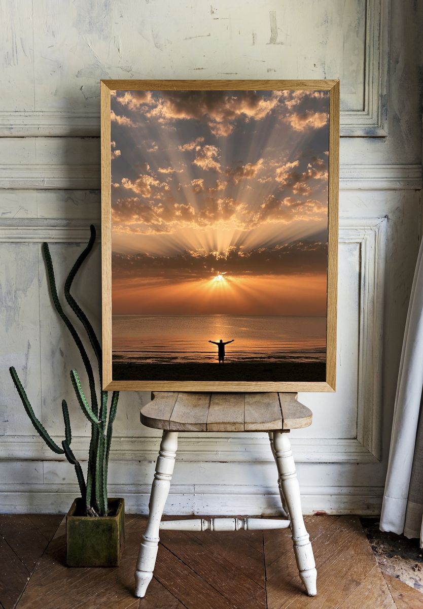 Sunrise Over Calm Sea Print. room preview