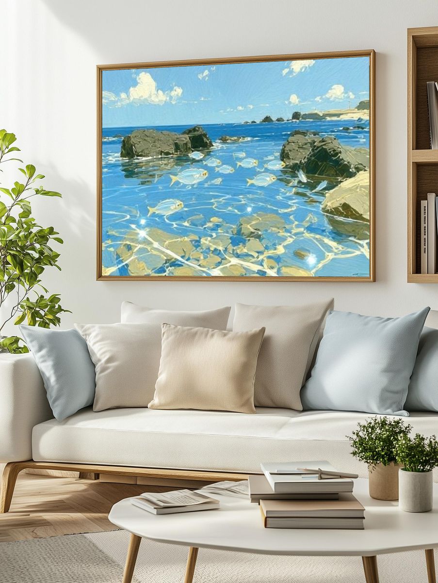 Coastal Fish in Blue Water Poster. — room view 2