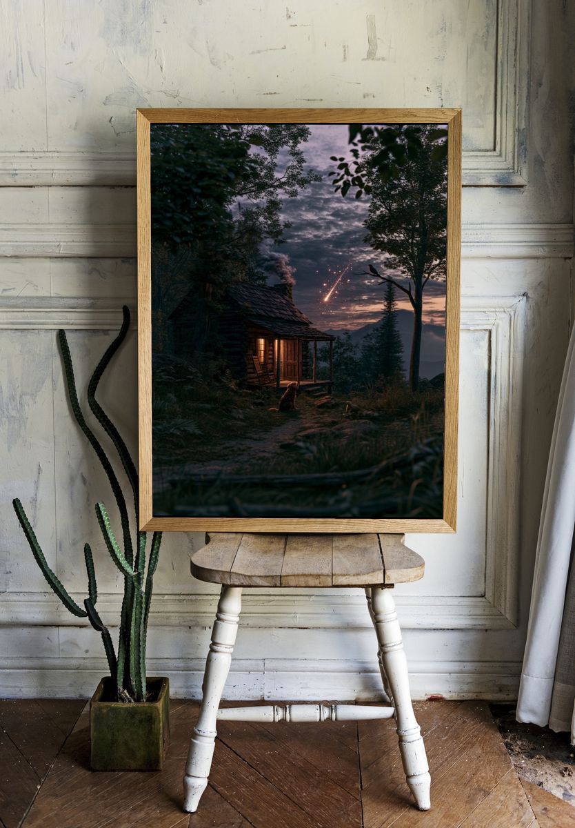 Meteor Cabin Forest Print. room preview