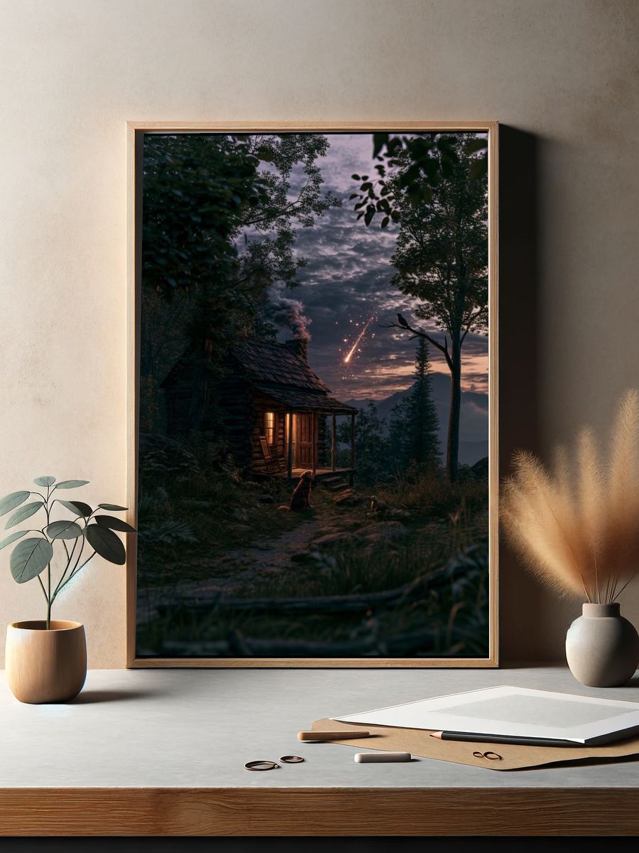 Meteor Cabin Forest Print. — room view 2