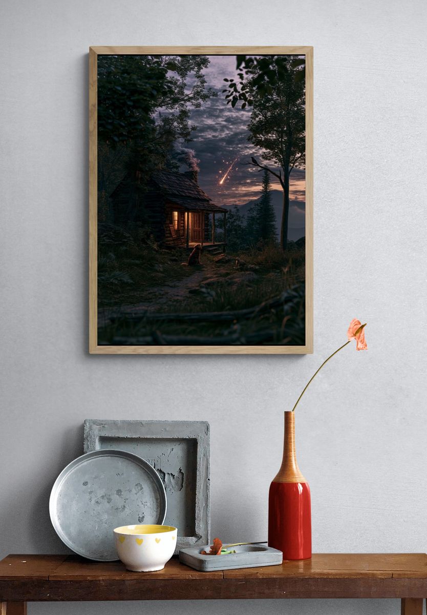 Meteor Cabin Forest Print. — room view 3