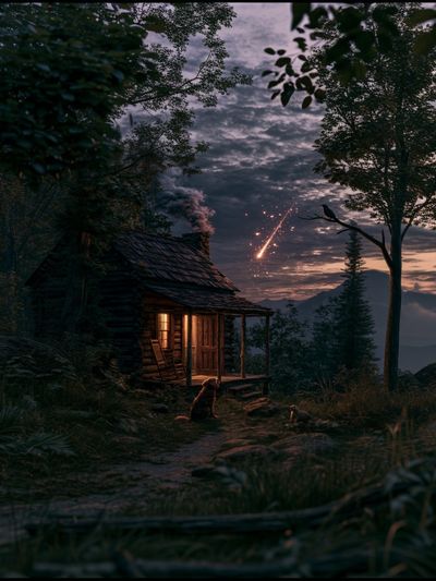 Meteor Cabin Forest Print. poster