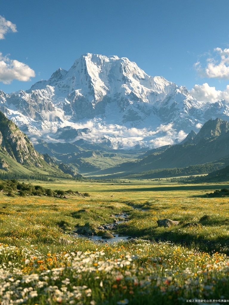 Snowy Mountain Valley Landscape Print. poster detail