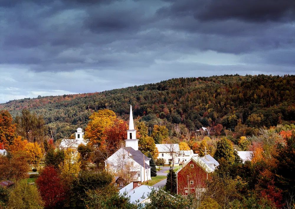 Autumn Village Landscape Poster. poster detail