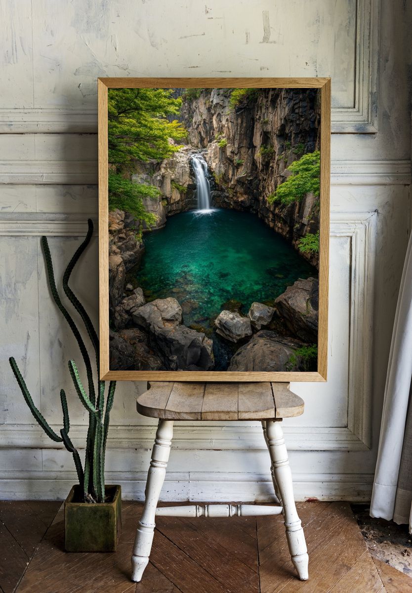 Tropical Waterfall Gorge Print. room preview