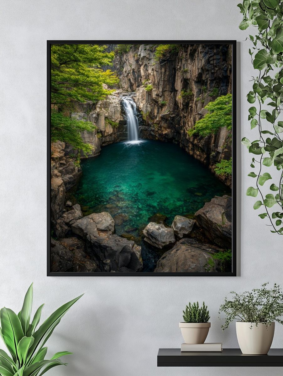 Tropical Waterfall Gorge Print. — room view 4