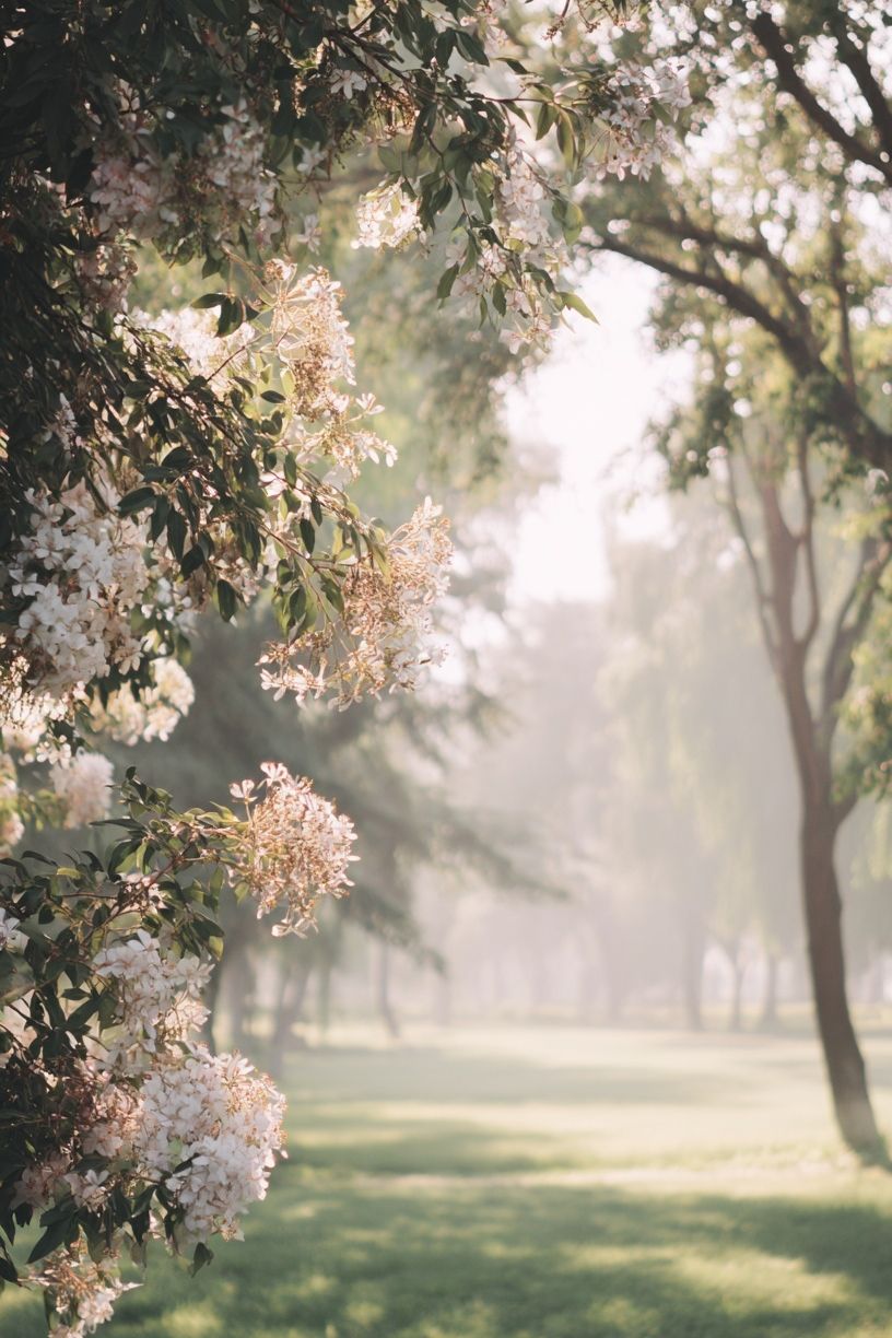 Blossoming Park Morning Poster. poster detail