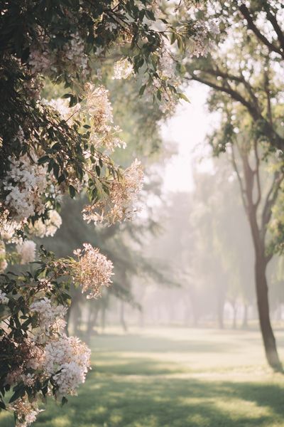Blossoming Park Morning Poster. poster