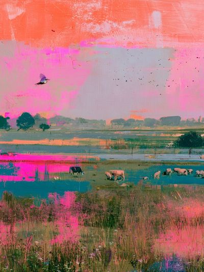 Pastel Meadow Landscape Print.