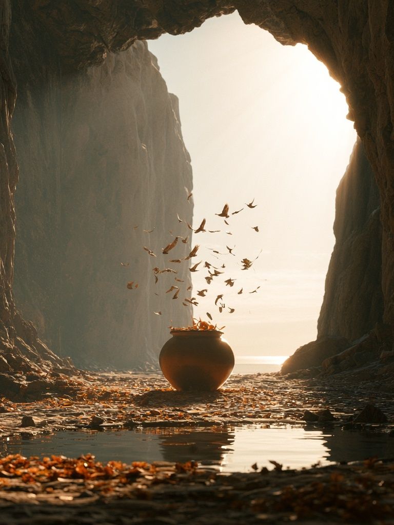 Cave Light and Falling Leaves Print. poster detail