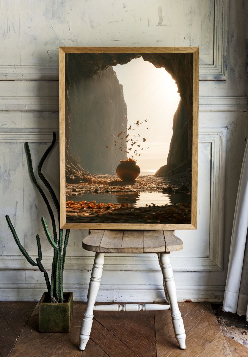 Cave Light and Falling Leaves Print. — room view 1