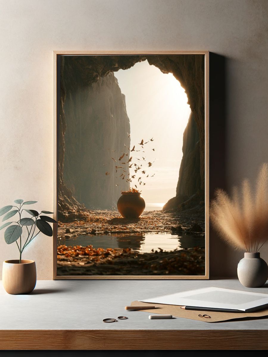 Cave Light and Falling Leaves Print. — room view 2