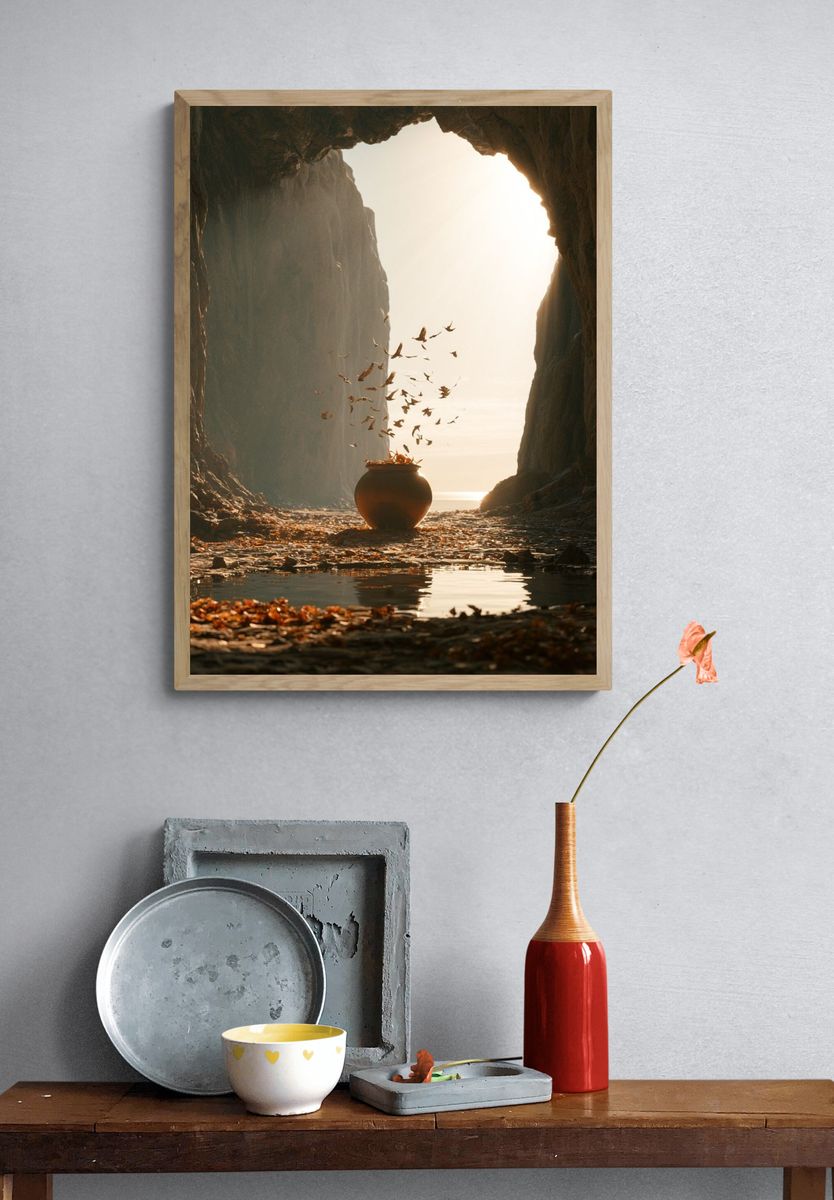 Cave Light and Falling Leaves Print. — room view 3