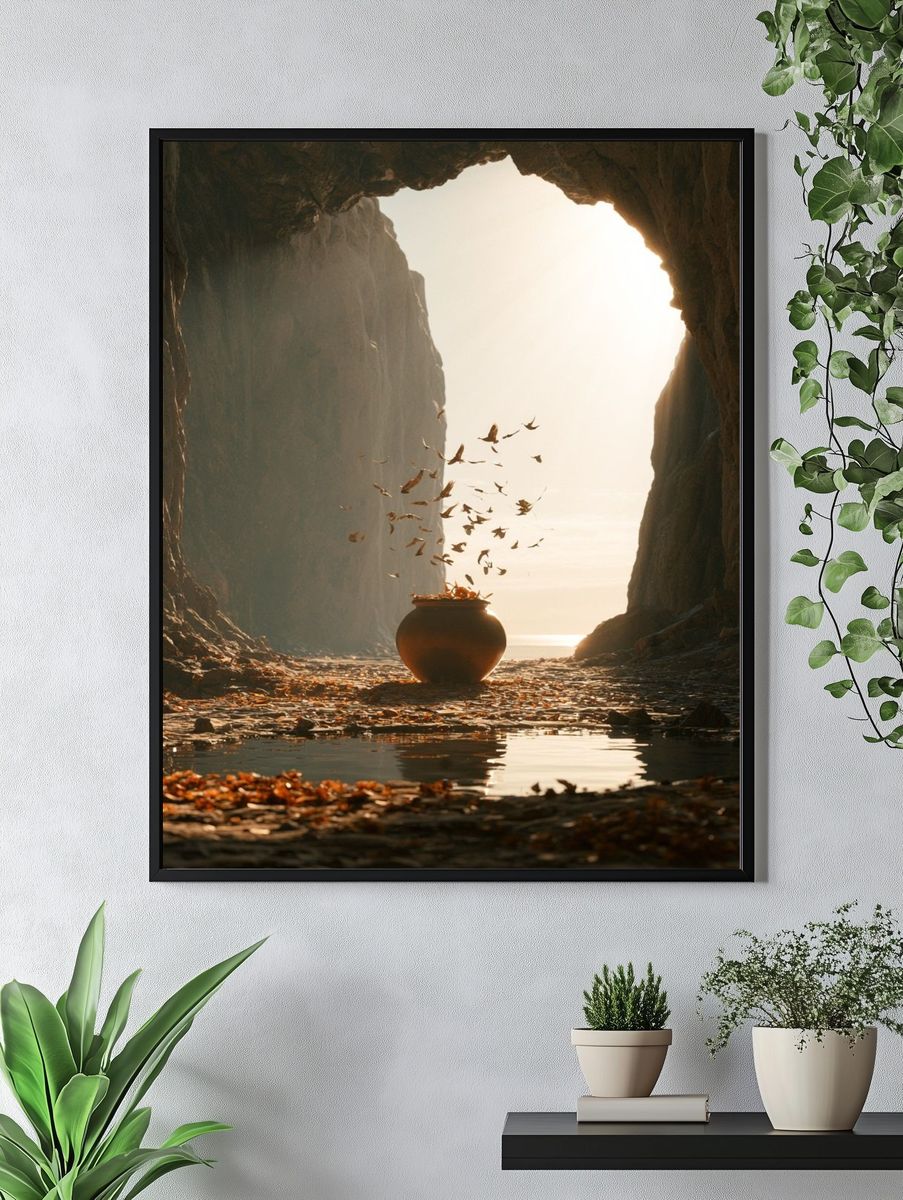 Cave Light and Falling Leaves Print. — room view 4