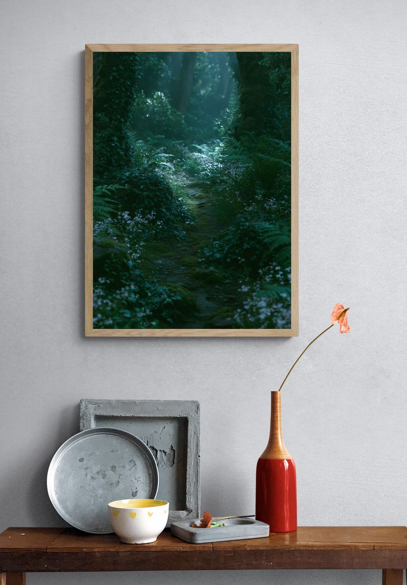 Misty Forest Path Poster. — room view 3