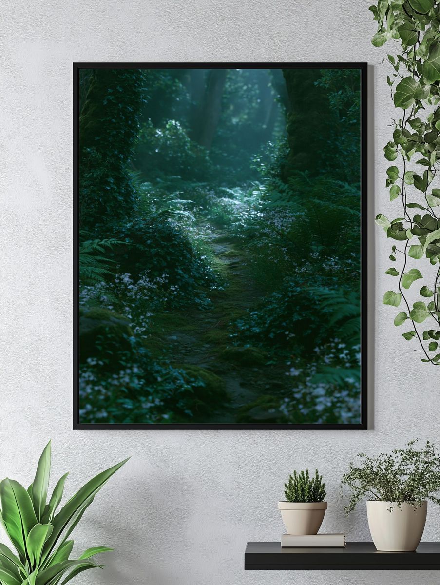 Misty Forest Path Poster. — room view 4