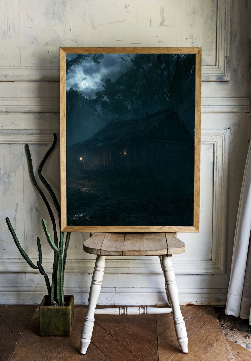 Moonlit Jungle Cabin Poster. — room view 1