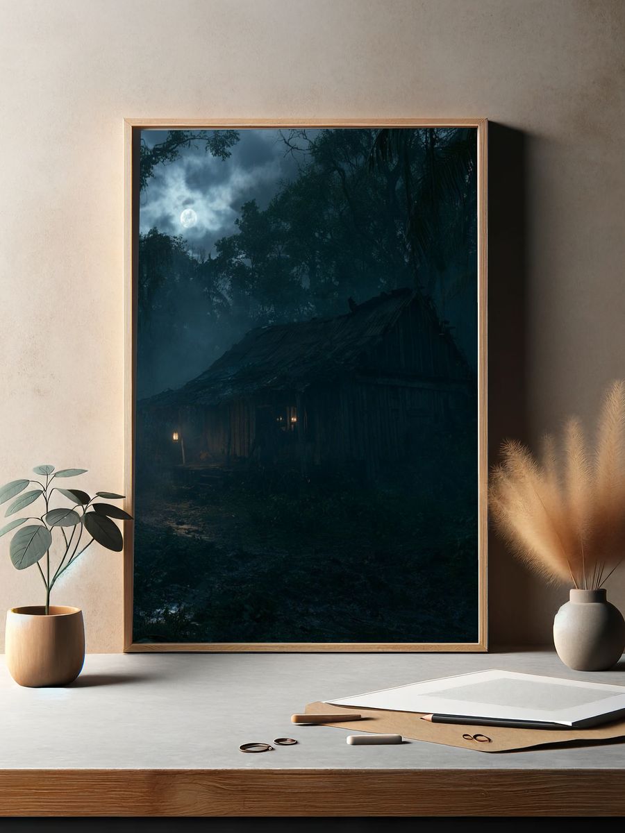 Moonlit Jungle Cabin Poster. — room view 2