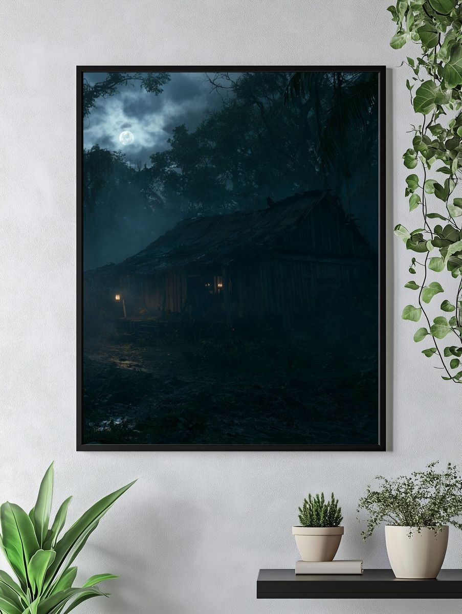 Moonlit Jungle Cabin Poster. — room view 4