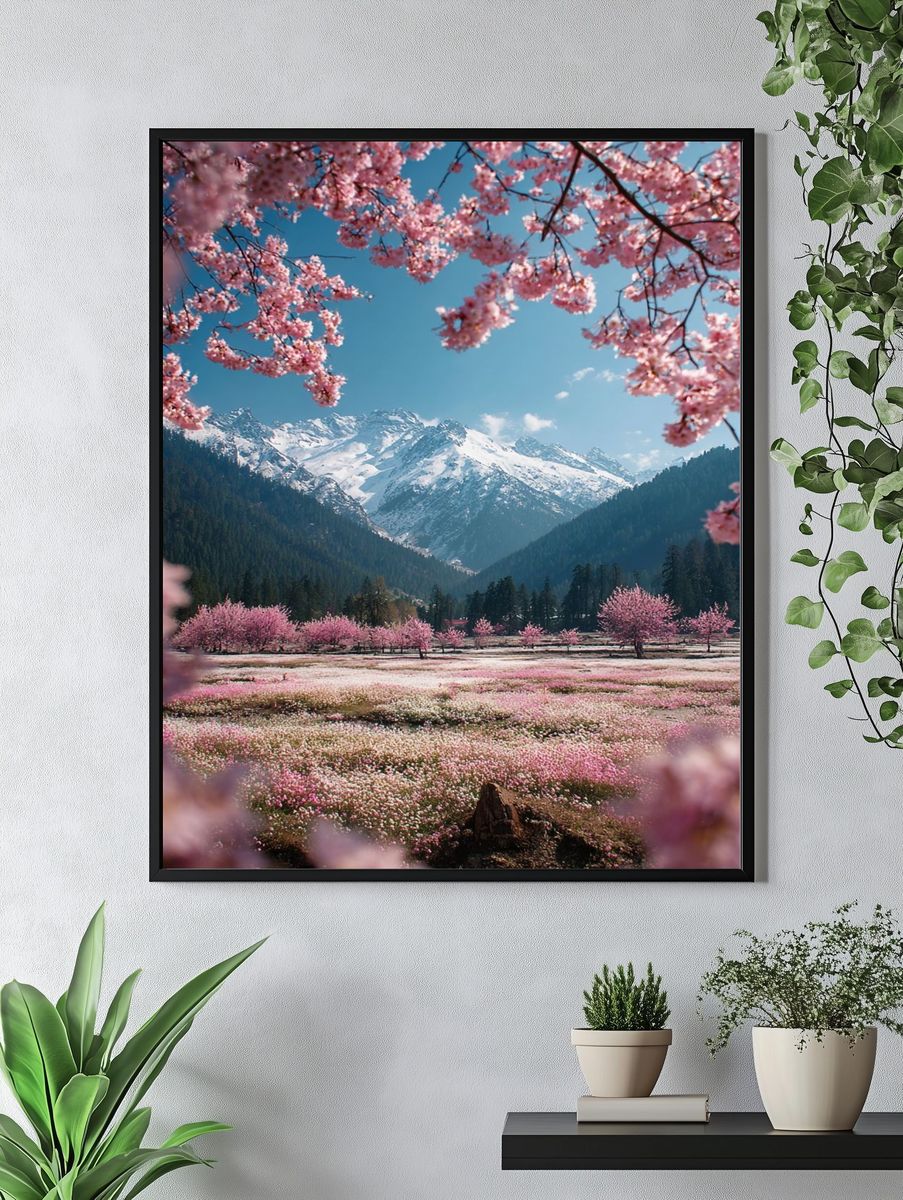 Cherry Blossom Mountain Landscape Poster. — room view 4