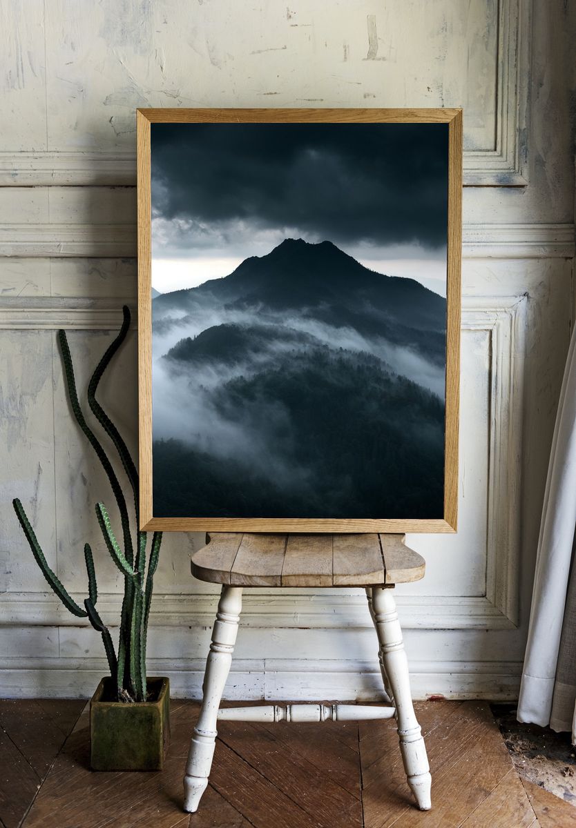 Misty Mountain Storm Poster. room preview