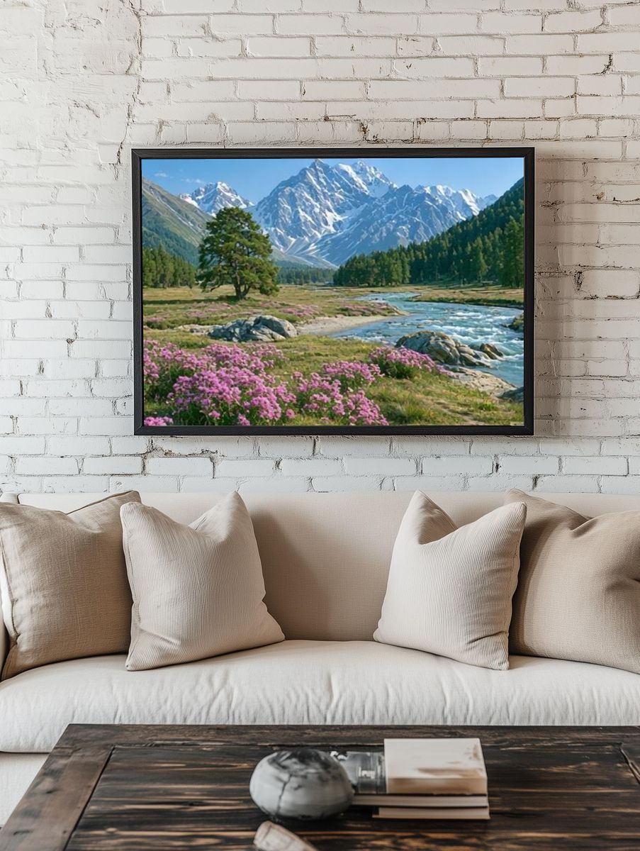 Alpine River Valley Landscape Poster. — room view 1