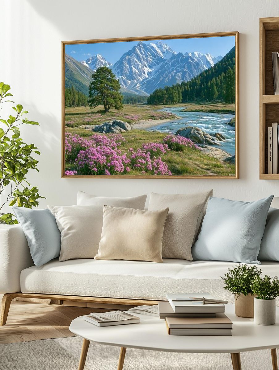 Alpine River Valley Landscape Poster. — room view 2