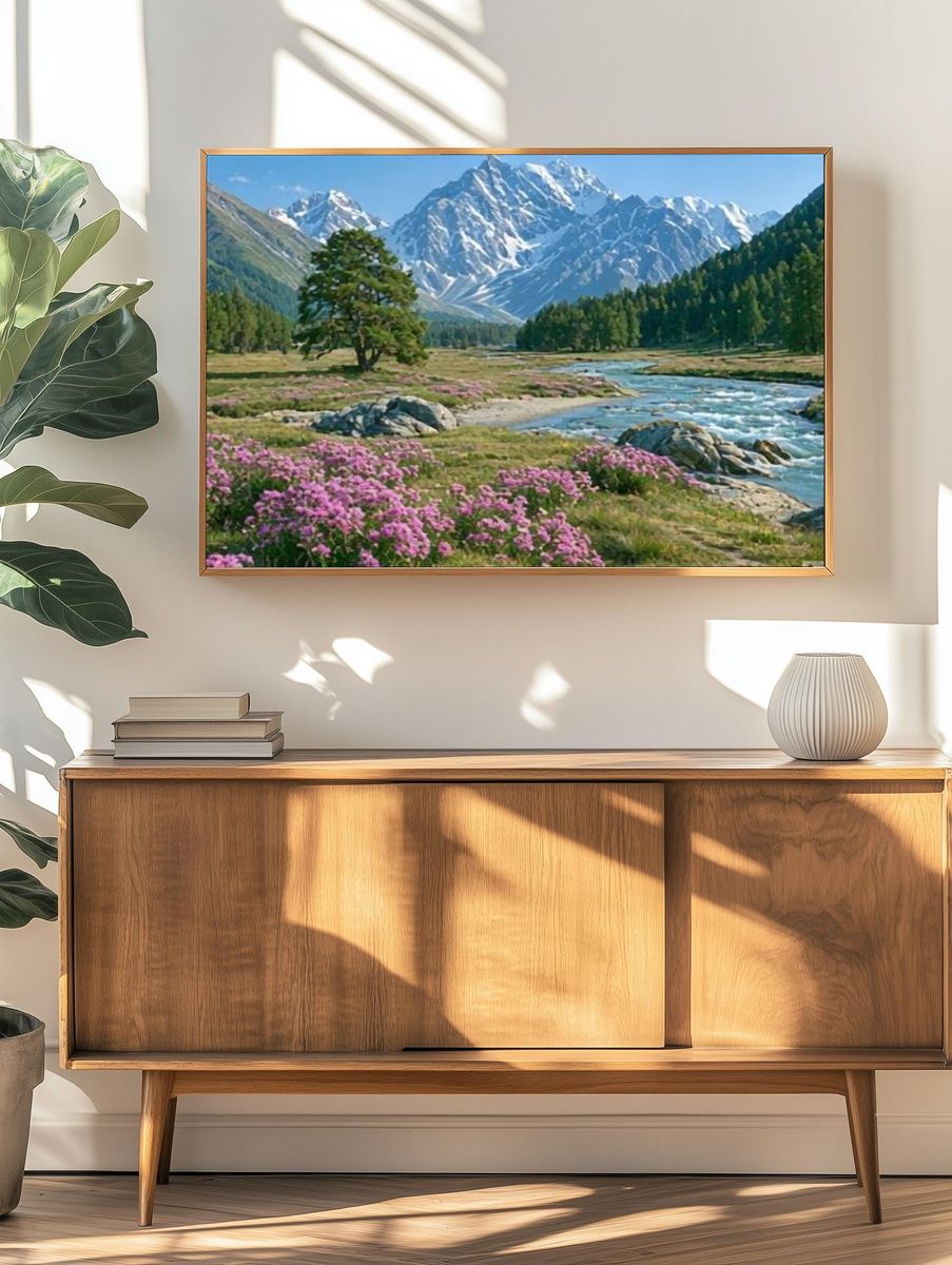 Alpine River Valley Landscape Poster. — room view 3