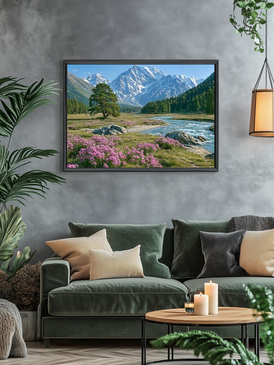 Alpine River Valley Landscape Poster. — room view 4