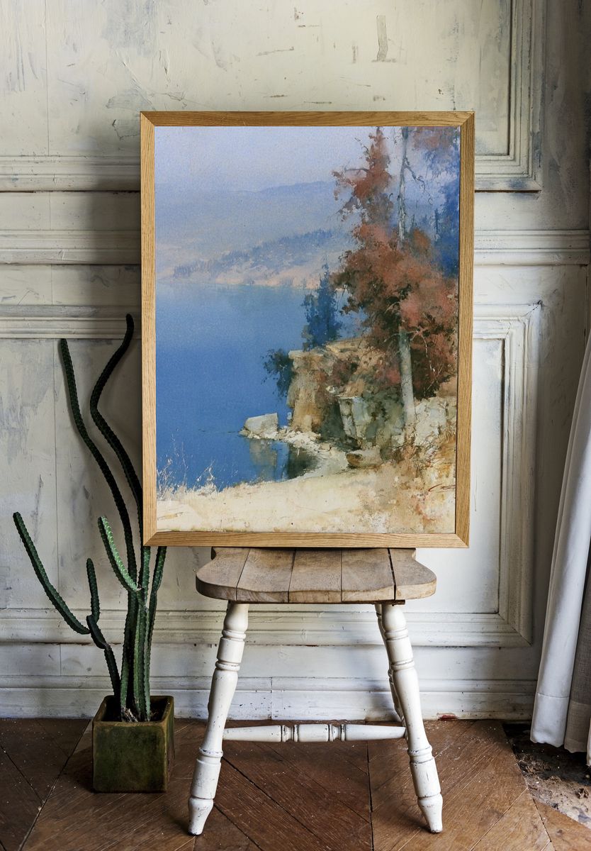 Coastal Cliff Watercolor Poster. — room view 1
