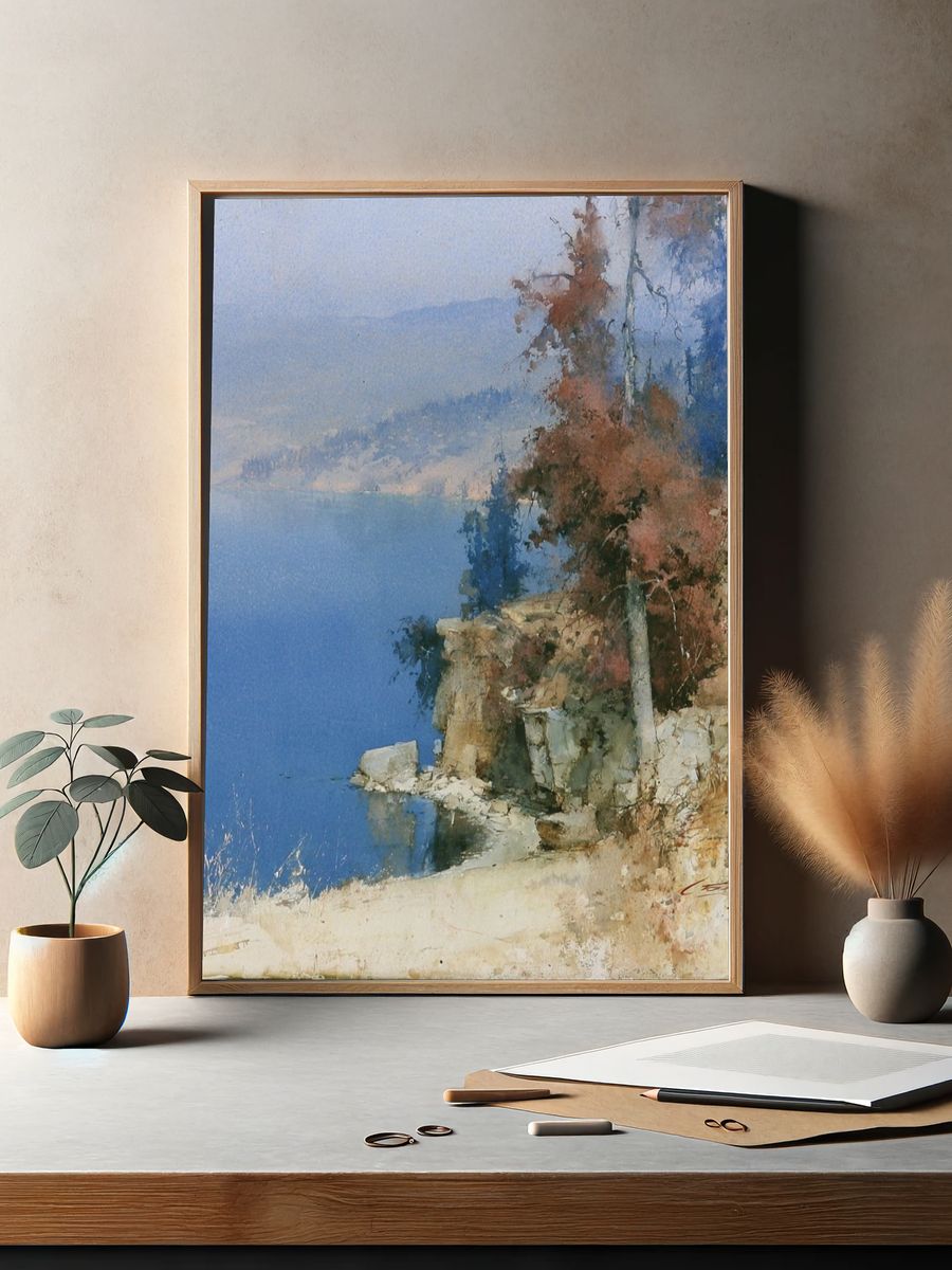 Coastal Cliff Watercolor Poster. — room view 2