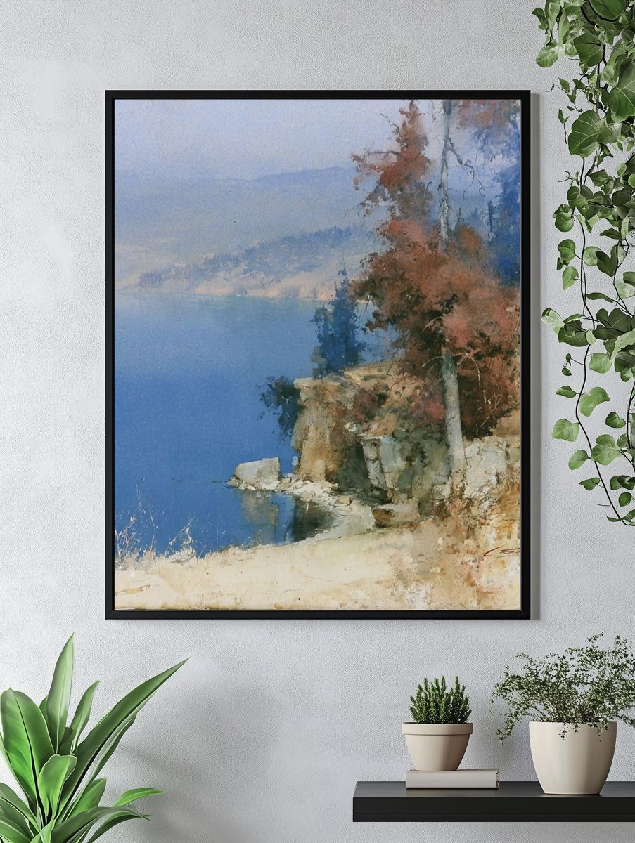 Coastal Cliff Watercolor Poster. — room view 4