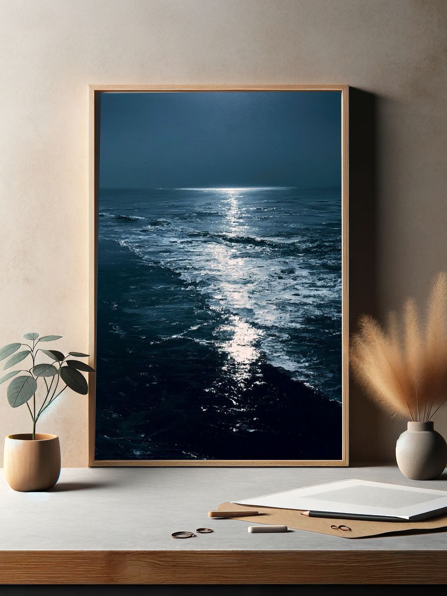 Moonlit Ocean Horizon Poster. — room view 2