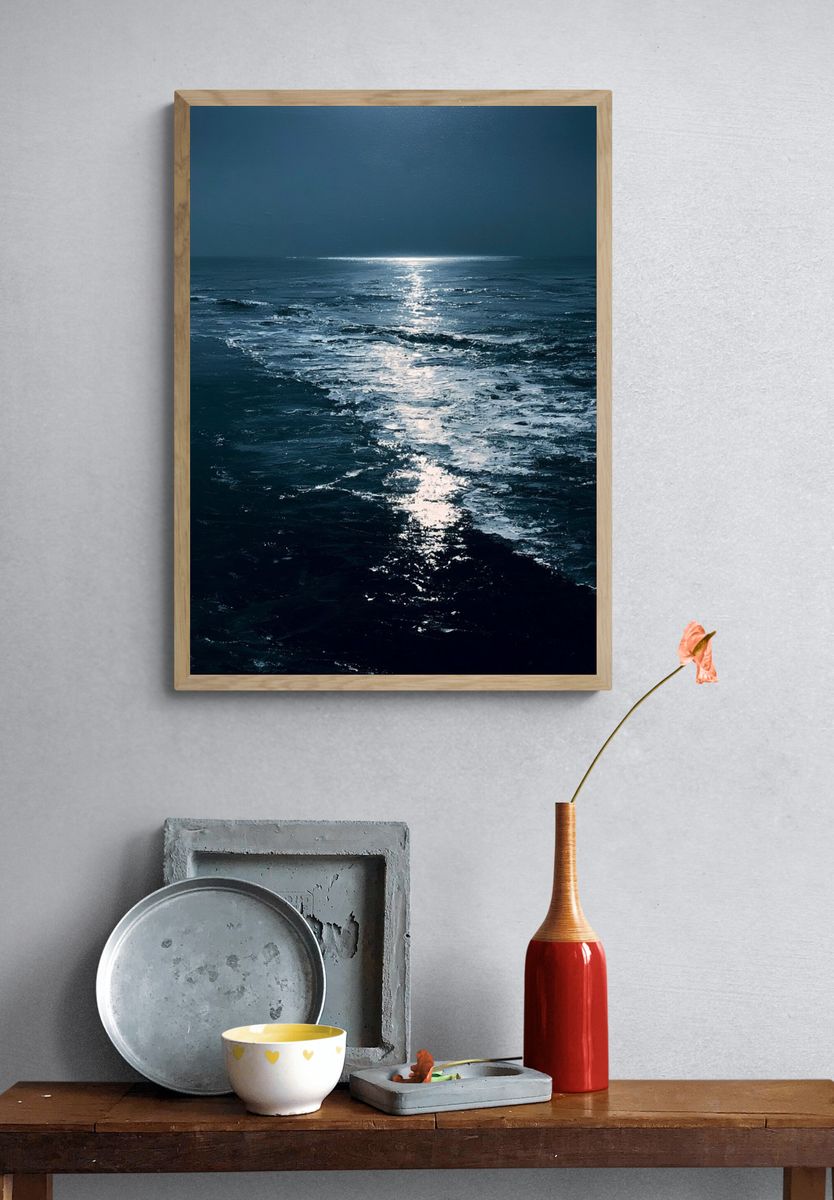 Moonlit Ocean Horizon Poster. — room view 3