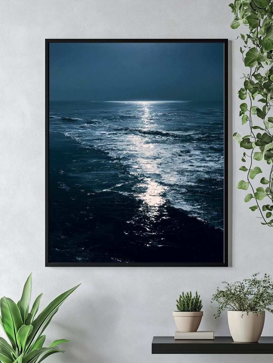 Moonlit Ocean Horizon Poster. — room view 4